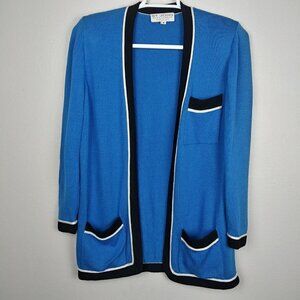 ST. JOHN Sportswear by Marie Gray knit blue open front cardigan size M Nautical